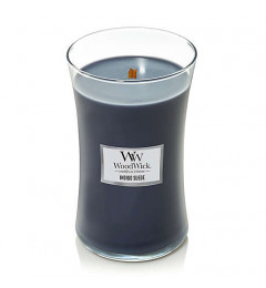 Wood Wick Mirisna sveća u tegli L - Indigo Suede (amber, pačuli, miris kože)