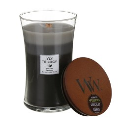 WoodWick Mirisna sveća u tegli L - Warm Woods (amber, vetiver, mošus, sandalovina)